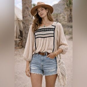 Bohme Beige and Black Boho Blouse